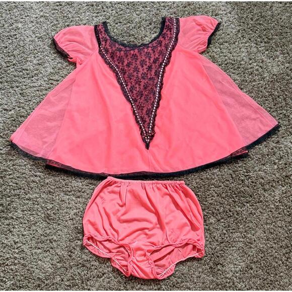 1960's Emilio Pucci Sheer Coral Babydoll Nightie + Brief Set size S/M - Picture 6 of 10